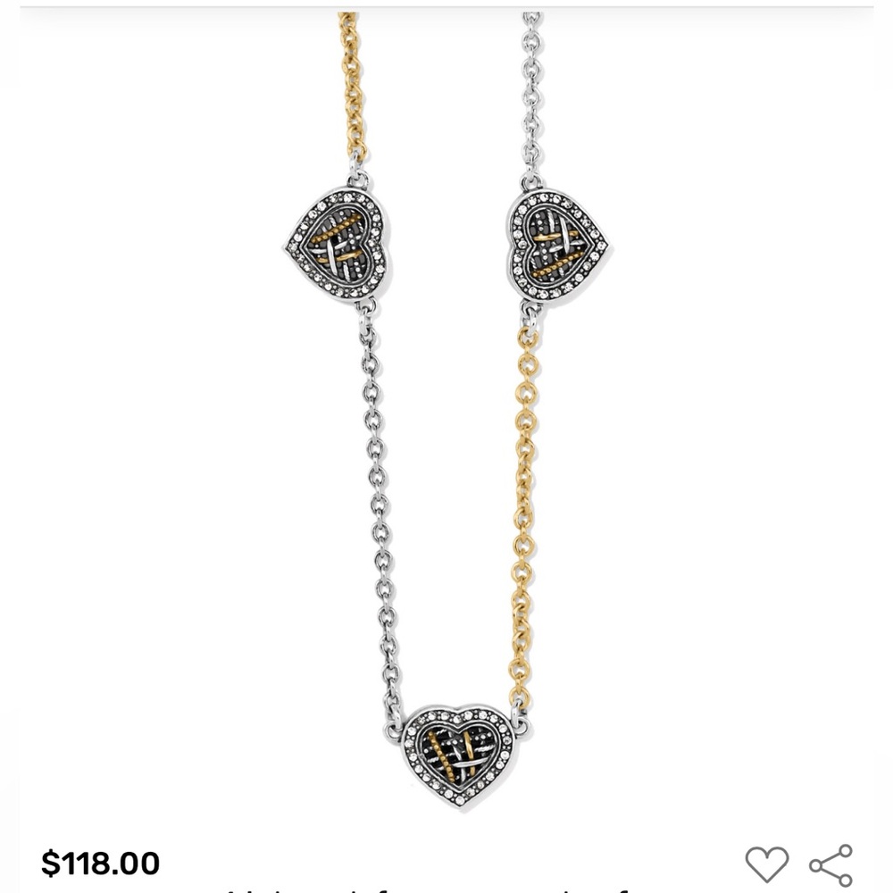 Brighton Neptune Rings Petite Heart Silver and Gold Necklace with Fine Crystals